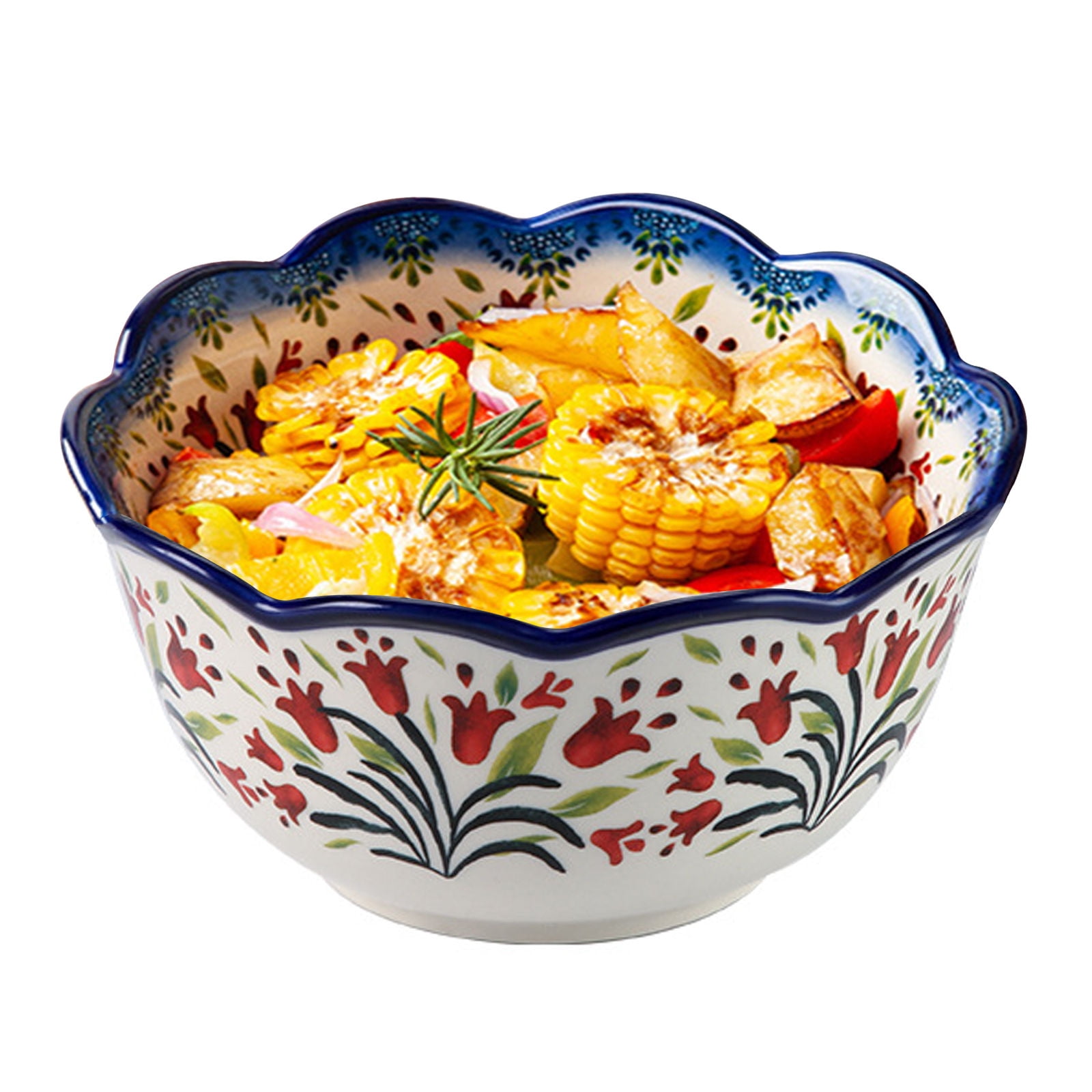 Qeeadeea Large Ceramic Salad Bowl Colorful, 8" Porcelain Soup Bowl Oven
