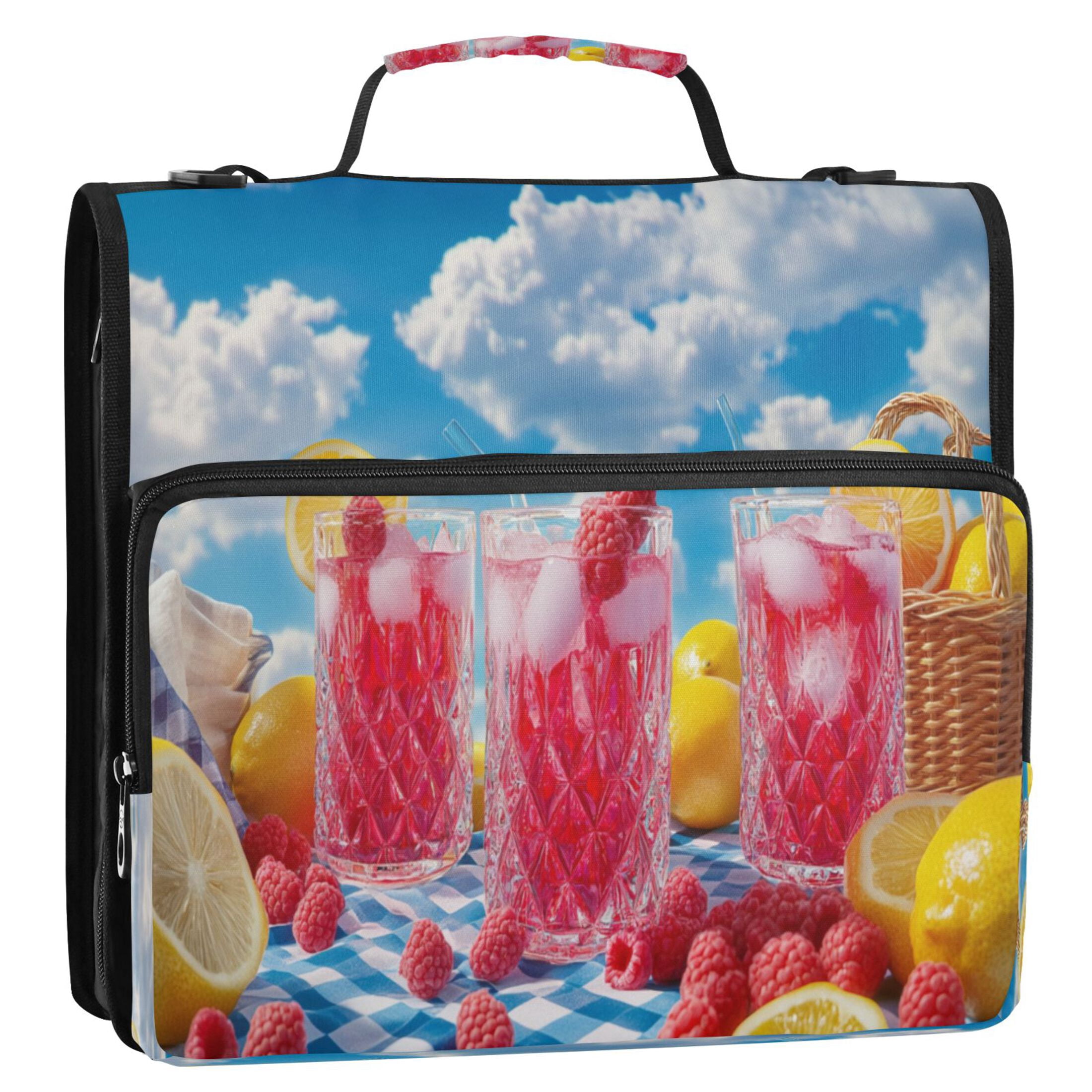 YAZAOO Zipper Binder trapper keeper Documents Organized Design Raspberry Lemonade Picnic Printed