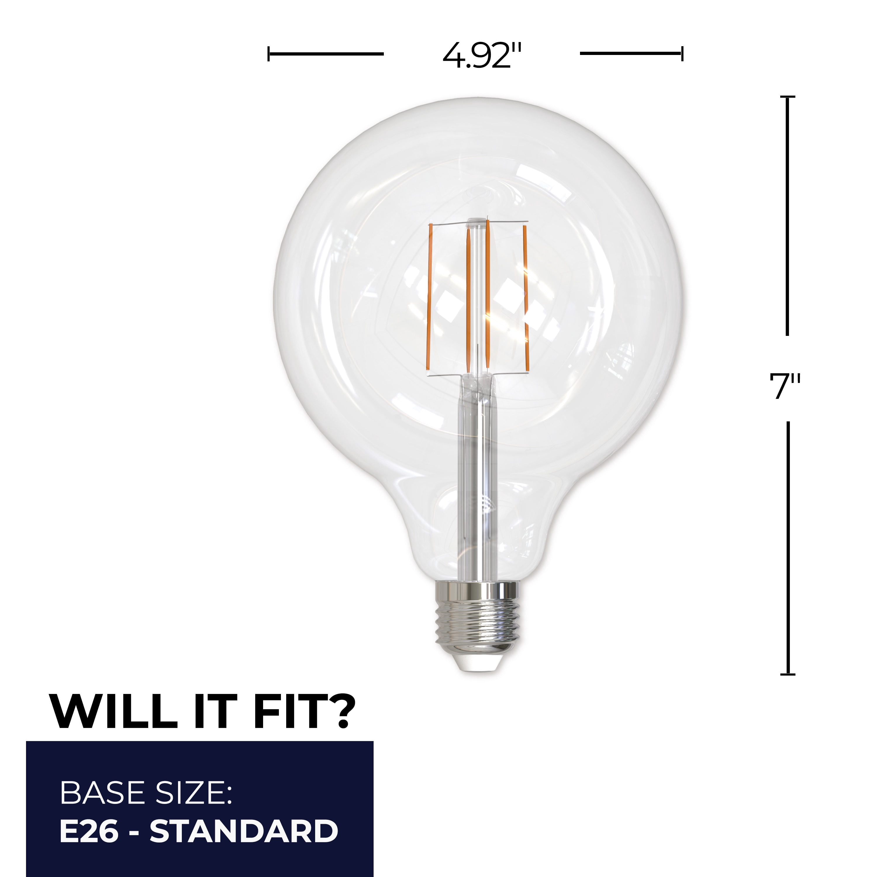 Bulbrite Pack of (2) 8.5 Watt Dimmable Clear Filament G40 Medium (E26) LED Light Bulb - 800 Lumens, 3000K
