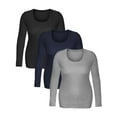 thumbnail image 5 of Emmalise Women's Junior and Plus Size Basic Scoop Neck Tshirt Long Sleeve Tee, 2xl, 3Pk Black, Navy, Hgray, 5 of 8