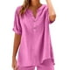 thumbnail image 2 of Manga larga blanca,Conjunto de top y pantalón corto de manga corta holgado e informal para mujer, 100 % poliéster, cuello en V, ideal para el hogar, sopatenor, 2 of 9