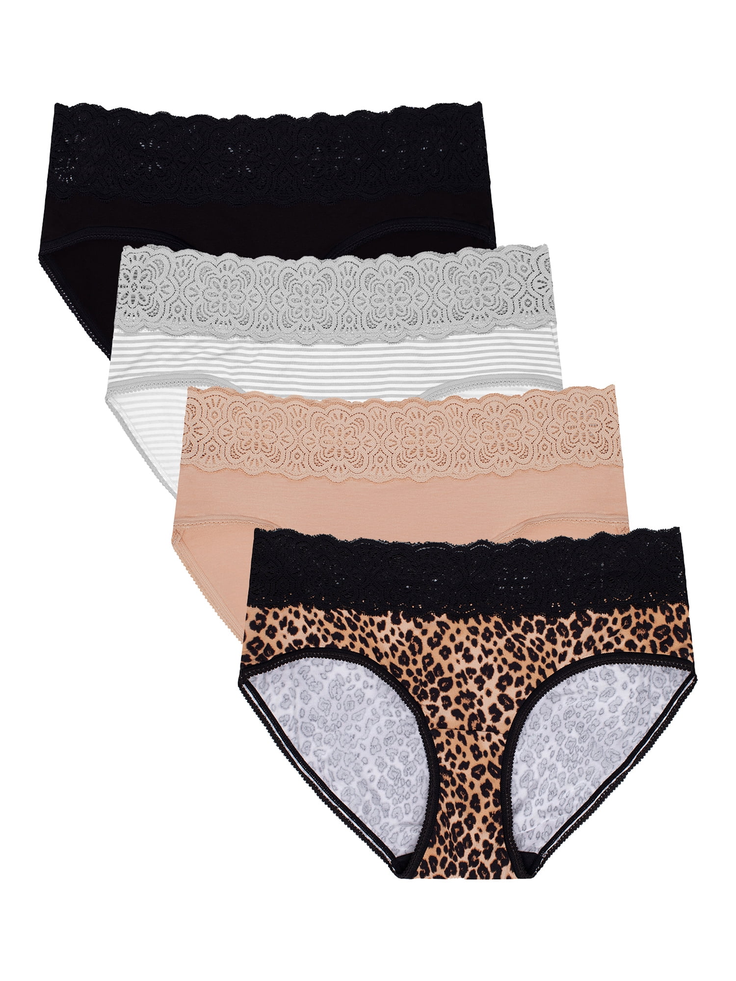 Secret Treasures Women's Lace Waist Rayon Blend Hipster Panties, 4Pack