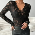 thumbnail image 3 of Ltctricy Women's Lace Mesh Tops Long Sleeve V Neck See Through Floral Embroidery Slim T Shirts Going out Blouses Party Club Outfits, 3 of 5