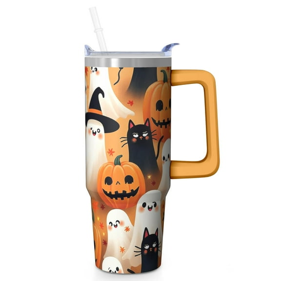 30oz Halloween Tumbler with Handle – Spooky Skeleton Bat Drinkware with Lid and Straw – Creepy Theme Travel Cup – Trick or Treat Gifts
