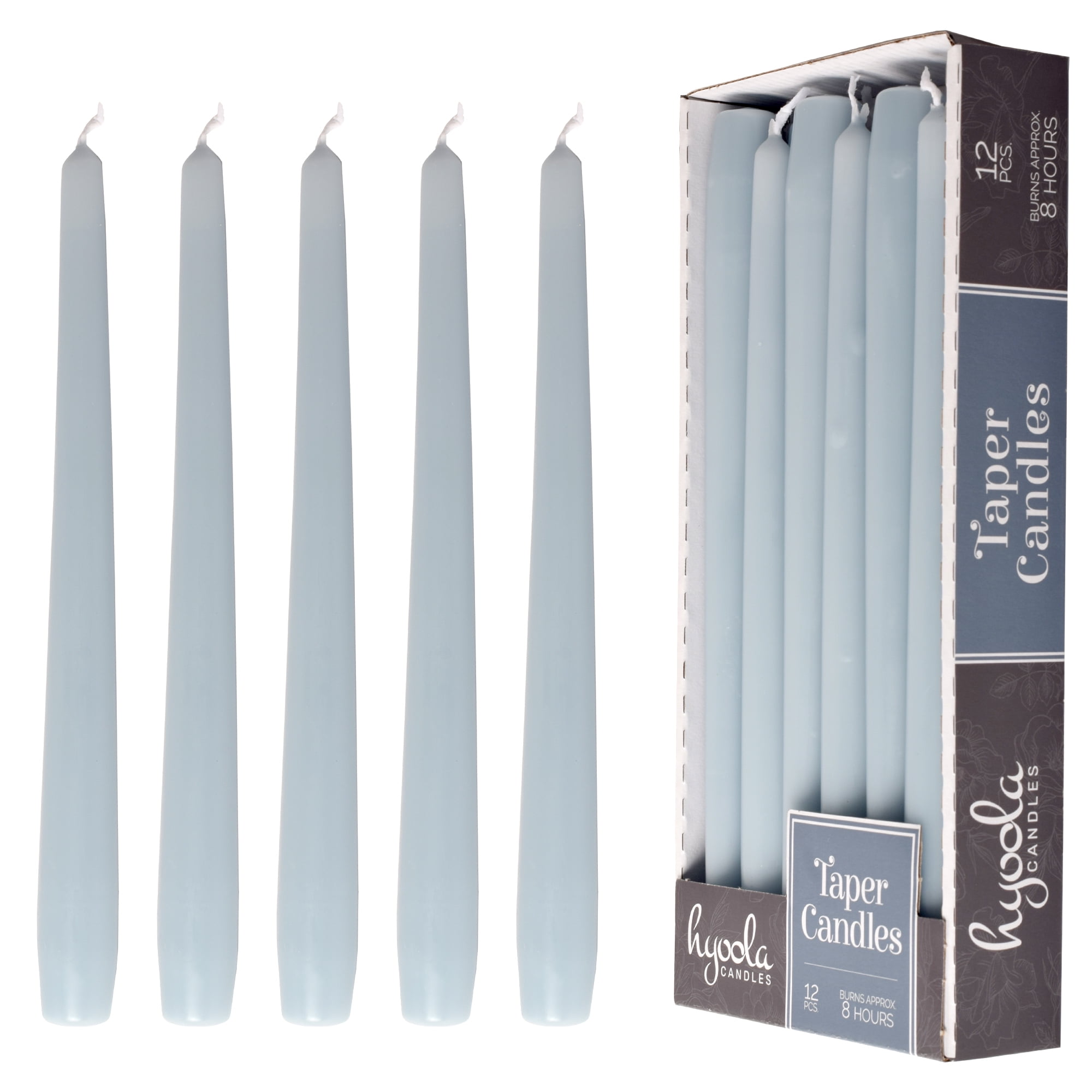 Hyoola 10 inch Unscented Ice Blue Dripless Taper Candles 8 Hour Burn 12