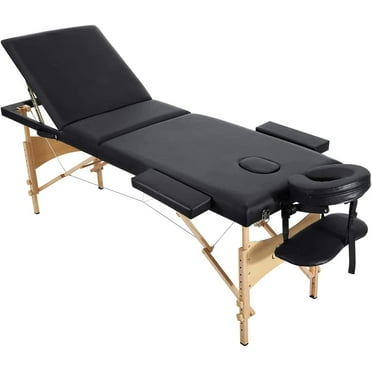 Entil Massage Table with Adjustable Height & Backrest, 3 Sections Wooden Portable Spa Bed Wooden with Carrying Bag，595lbs