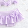 thumbnail image 6 of Xudanell Baby Girl Flower Swimsuit 3Pcs Halter Triangle Tops Ruffle Bottoms Sun Hat Bikini Set Bathing Suit Swimwear (Purple, 6-12 Months), 6 of 6