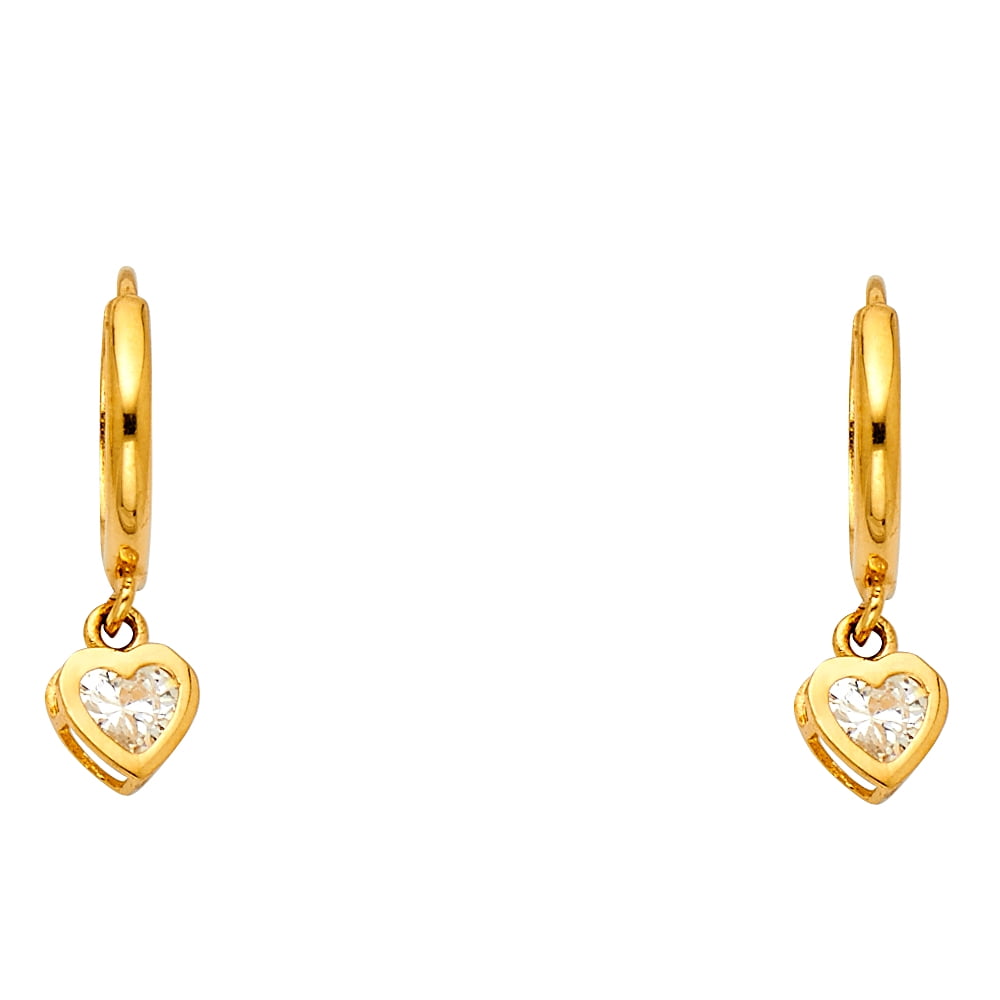 Jewels By Lux 14K Yellow Gold Cubic Zirconia CZ Dangle Huggie Endless Hoop Womens Earrings 60MM X 7MM 