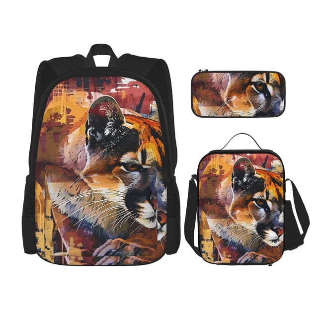 Balery Abstract Lion Painting Mochila escolar 3 en 1 para niños: mochila resistente con lonchera térmica y estuche para lápices. Mochila escolar para niños y niñas.