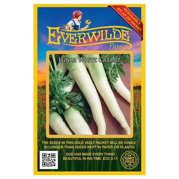 Everwilde Farms - 1000 Lunar White Carrot Seeds - Gold Vault Jumbo Bulk Seed Packet