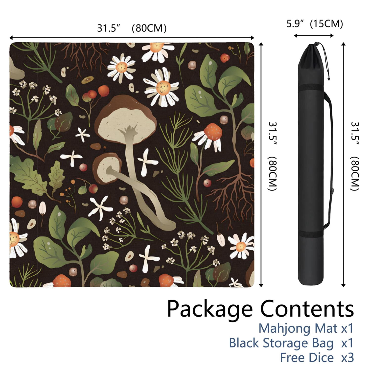 Large Square Plants Style Mat 31.5x31.5 Inches Made of High Quality Rubber with Anti-Slip Properties and Noise Reducing Technology for Card Games