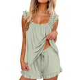 thumbnail image 2 of Womens Pajamas Set 2 Piece Ruffle Pjs Comfy Tank Tops and Shorts Sleepwear Casual Loose Comfy Summer Outfits, 2 of 7