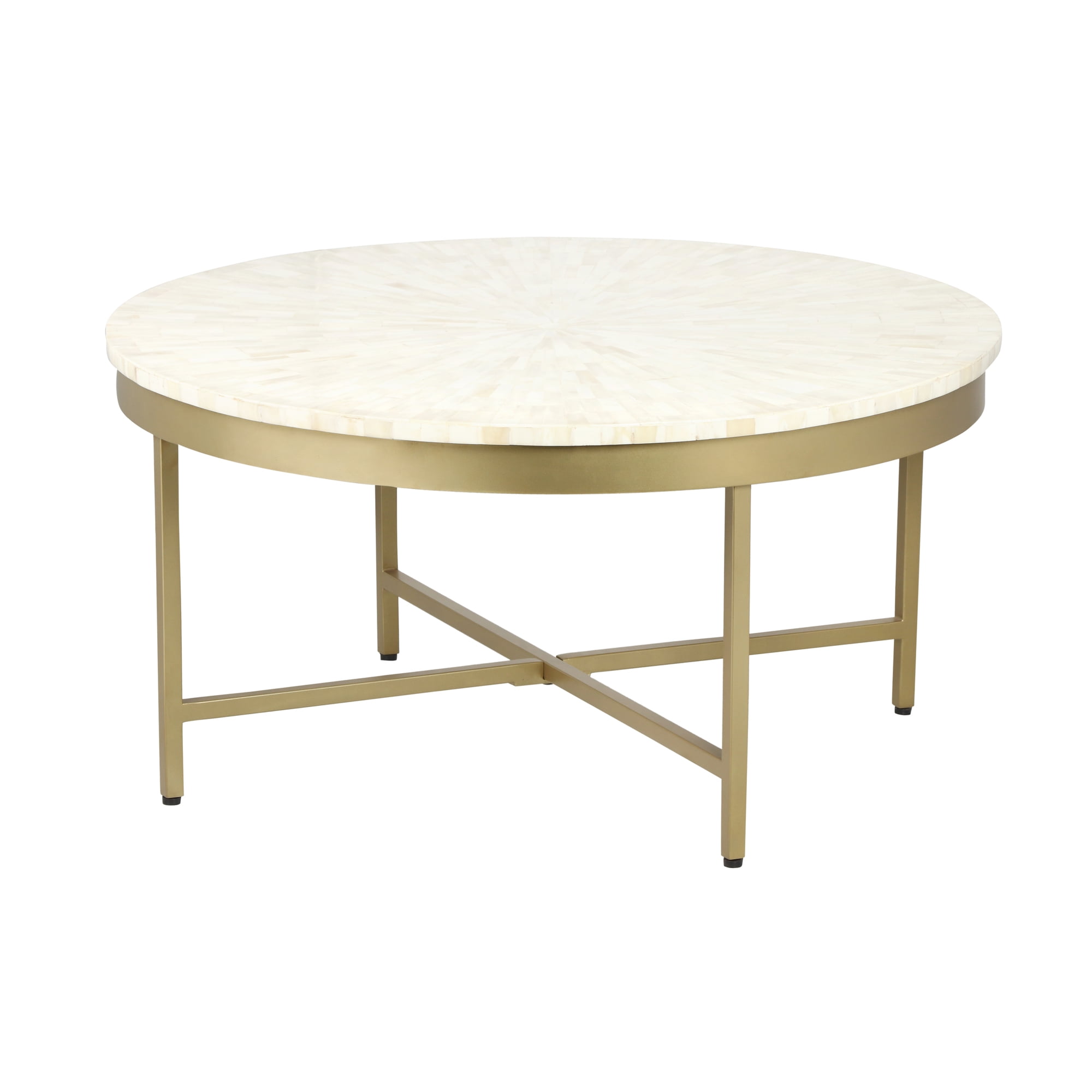 Ox Bay Charlie Contemporary Metal and Bone Inlay Round Indoor Coffee Table