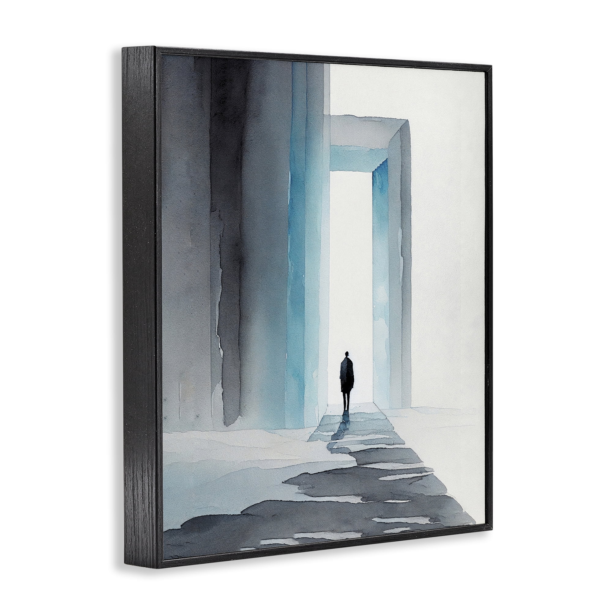 Stupell Industries Person with Snowy Doorway Landscape Painting Black Framed Art Print Wall Art, 11 x 14