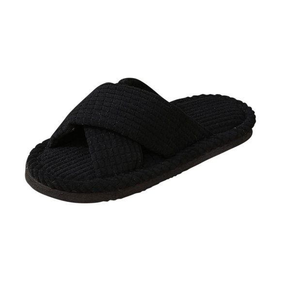 Xfvqtps Pantoufles pour Femmes Maison Chambre Velours Côtelé Brides Croisées Bout Ouvert Sandale Confortable Pantoufle d'Intérieur pour l'Automne Hiver Noir