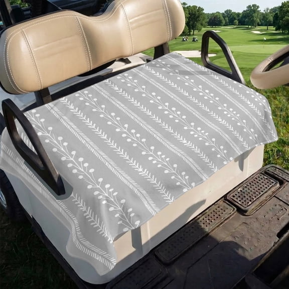 Ash Gray Golf Cart Seat Covers, Rustic Vertical Dashed Lines Shabby Chic Leaf Cottagecore Soft Breathable Club Car Golf Cart Cover Towel Blanket for 2 Seater Accessories 51x31in