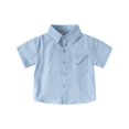 thumbnail image 4 of Boy's Summer Dress Shirt Classic Short Sleeve Button Down School Uniform Comfortable Breathable Casual T-Shirt with Chest Pocket, 110, 4 of 5