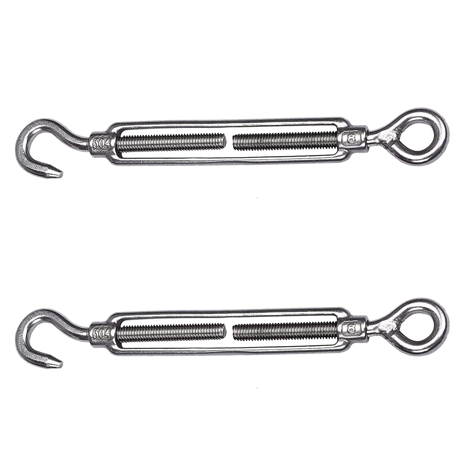 MFOREVER M5/M8/M10 304 Stainless Steel Hook & Eye Turnbuckle Light Duty Hook Wire Rope Tension (M10-4pcs)