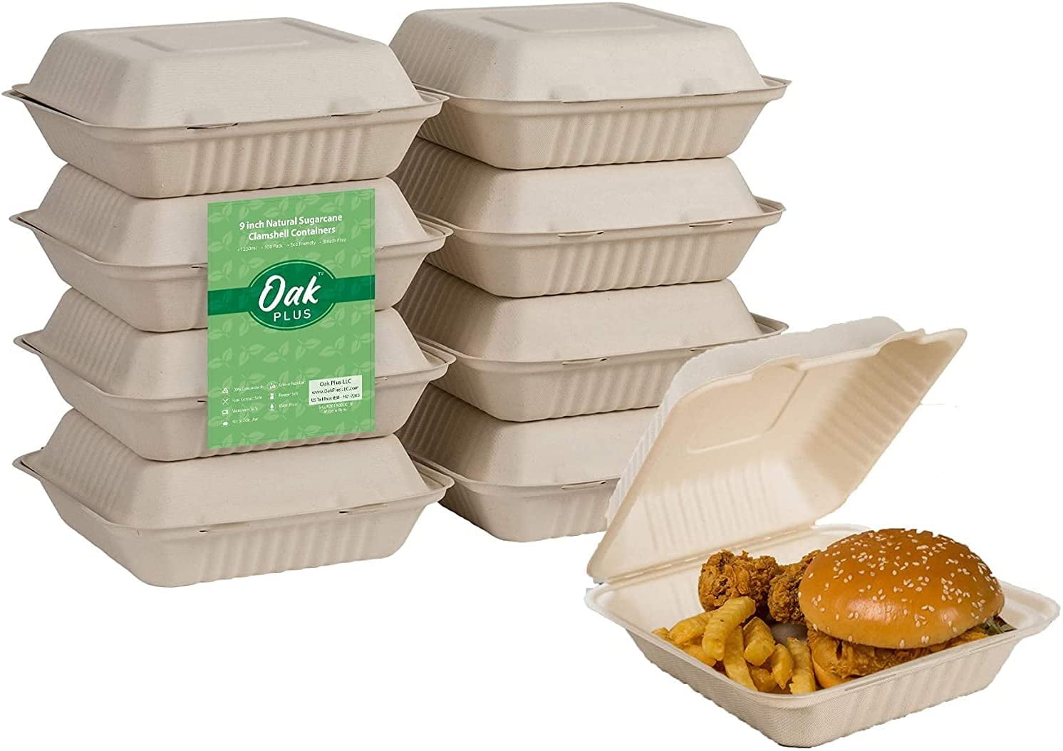 300Packs Oak Plus Compostable Containers with Lid Single Compartment