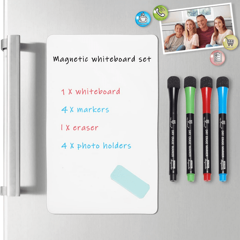 Whiteboard Set - Dry Erase Board 24 x 18 with 1 Magnetic Dry Eraser, 4 Dry  Wipe Markers and 4 Magnets - Small White Hanging Message Scoreboard for
