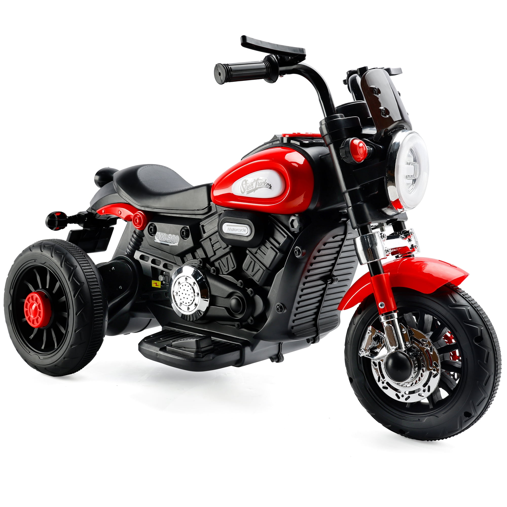 Bruce&Shark Kids Electric Motorcycle Ride-on Toy with Headlights, 3 Wheels Dual Motor Car for Children Boys Girls Red