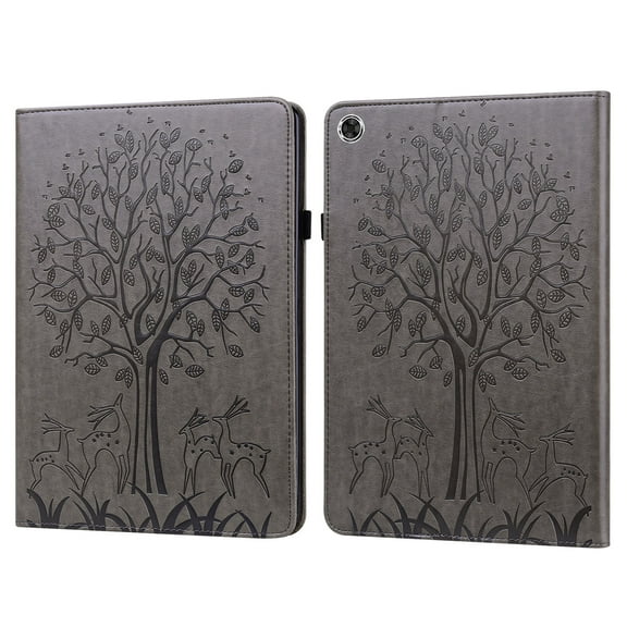 TOP SHE Case for (10.3 Inch) Lenovo Tab M10 FHD Plus (Model TB-X606F / TB-X606X) - Synthetic Leather Protective Case Lightweight Slim Thin Cute Tree Pattern Stand Case with Card Holder (Gray)