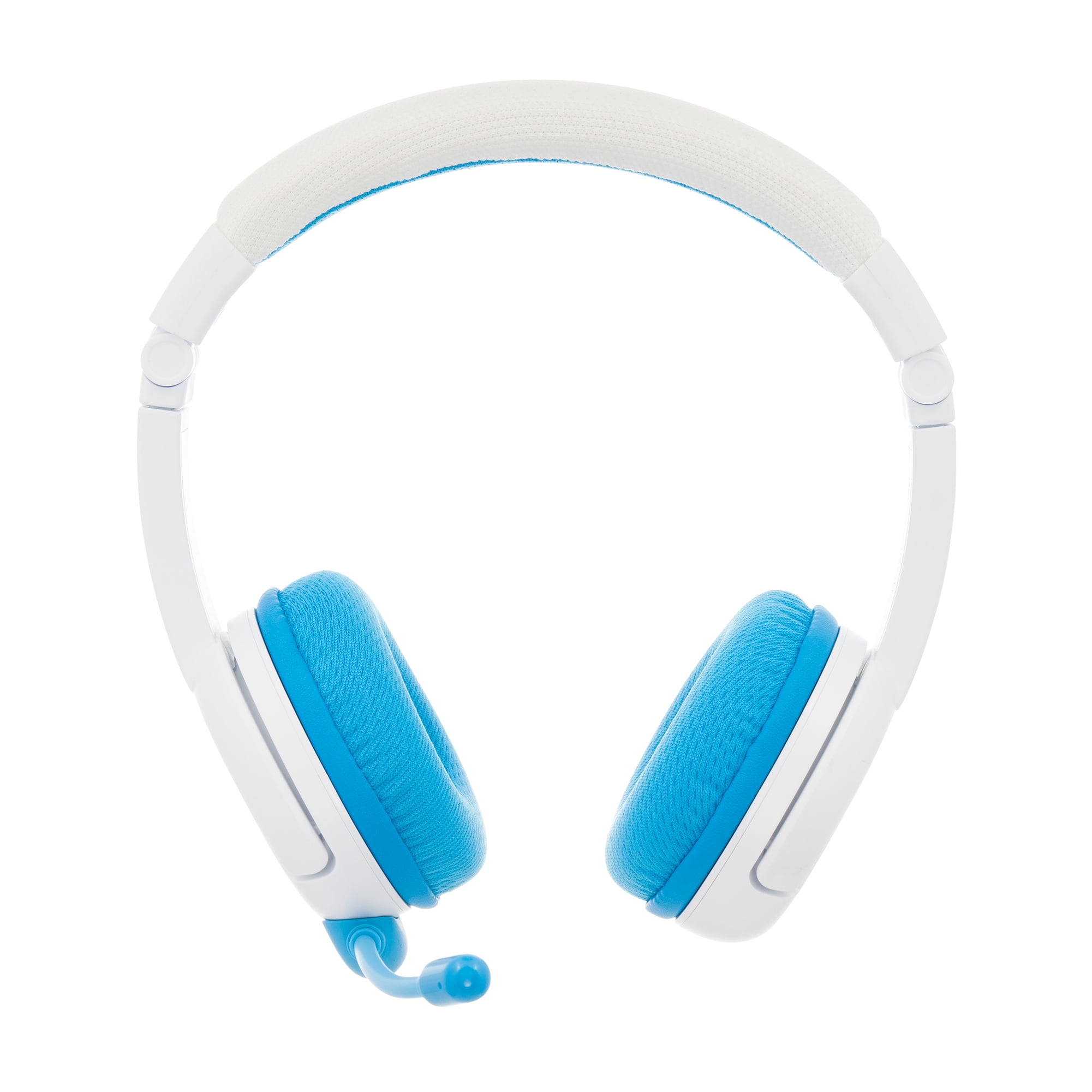 BuddyPhones School+ Wireless, On-Ear Bluetooth Foldable Kids Headphones with Detachable Boom Mic, 3 Volume Limiting Settings, Voice Enhance StudyMode, 20-Hrs Battery, Customizable Stickers, Blue