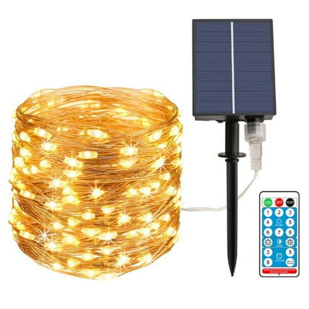 

Solar String Lights Waterproof 66ft 200LED Fairy Firefly Copper Wire Light With 17 keys Remote Control Indoor Outdoor Decorative Lighting Big lamp beads for Xmas Wedding Home Party - WarmWhite