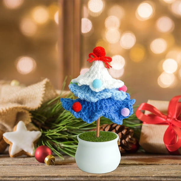 pstuiky Árbol de Navidad con flores de crochet adorno para el hogar en maceta flores tejidas a crochet en maceta
