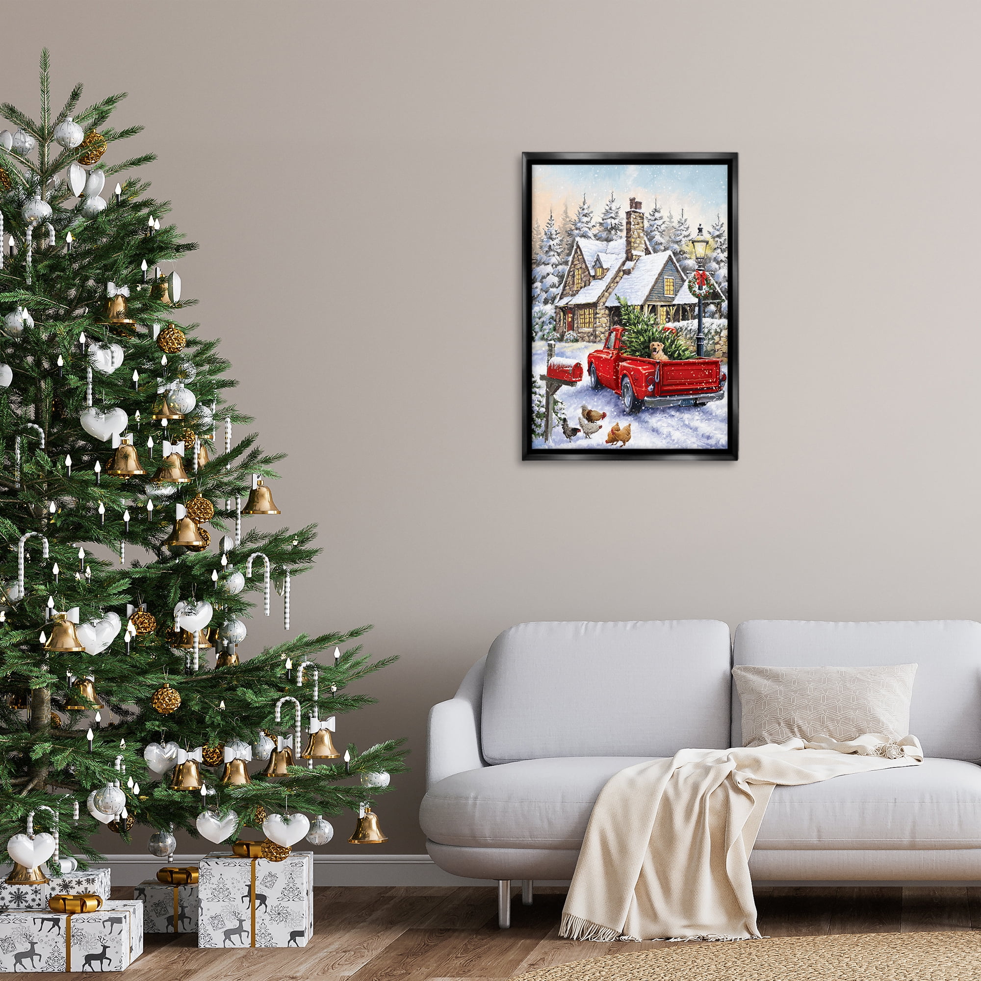 Stupell Industries Rustic Holiday Scene Holiday Painting Black Floater Framed Art Print Wall Art, 21 x 31
