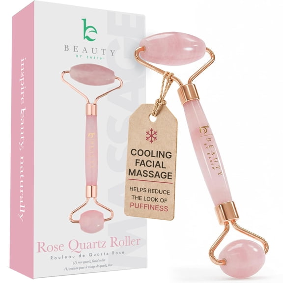 Beauty by Earth Rose Quartz Facial Roller - Best Face Roller and Skincare Tool for Facial Massage, Quality Pink Stone Face and Neck Roller, in Magnetic Gift Box (1 pack)