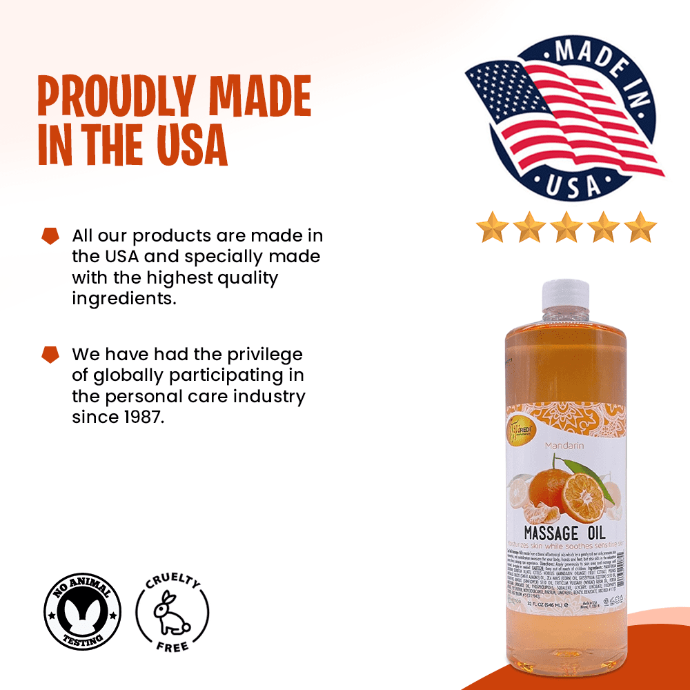 SPA REDI - Massage Oil, Mandarin, 32 Oz - Professional Full Body Massage Therapy, Manicure, Pedicure - Relax Sore Muscles and Repair Dry Skin, Enhanced with High Absorption Oils and Vitamin E
