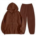 thumbnail image 2 of Sudadera con Capucha y Cremallera para Mujer, de Larga, Color Liso, Informal, de Otoño, con Chaqueta y Pantalón Café M, 2 of 6