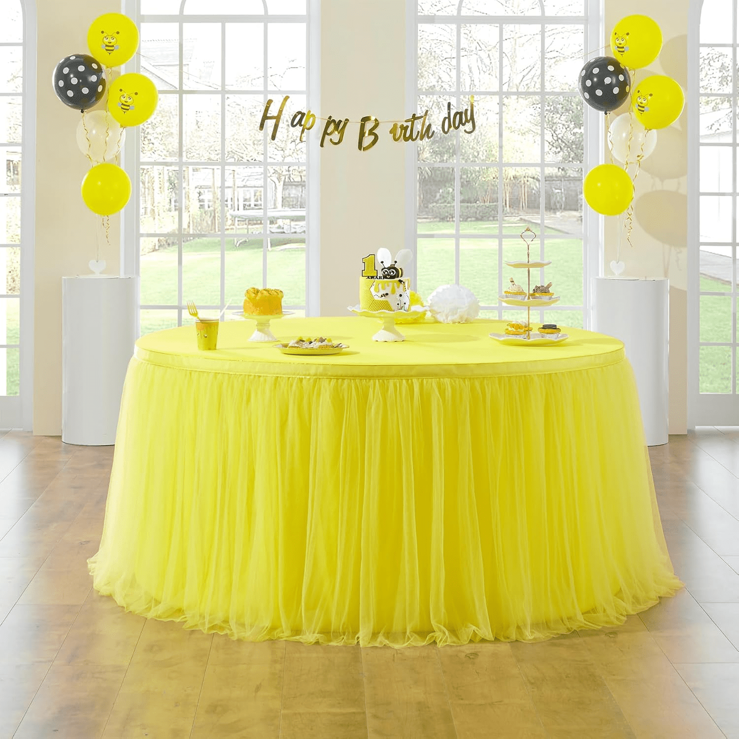 (4 pack) 3 Yard Cut Sparkle Tulle Fabric, Yellow, 54" Wide for Apparel & Crafting, by Fuzhou