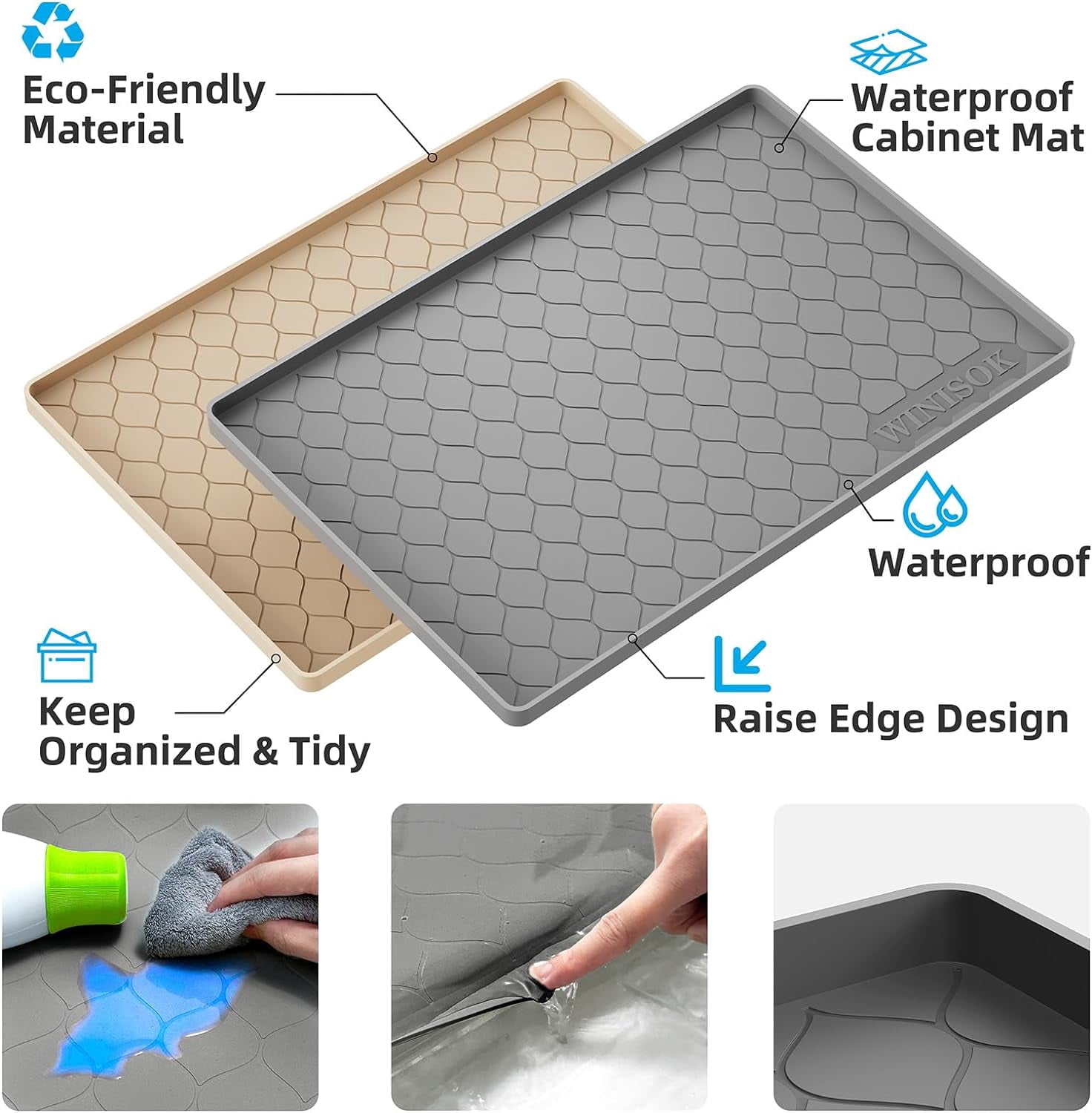 Silicone Under Sink Mat 34" x 22" kitchen Essentials and Gadgets Shelf liner Cabinet Protector Home Organizers Storage Waterproof Bathroom Tray