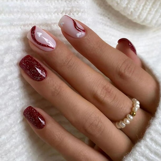 Uñas postizas francesas cuadradas y cortas, 24 piezas, puntas de uñas postizas con diseño de uñas adhesivas, juego de accesorios de Arte de uñas de cobertura completa
