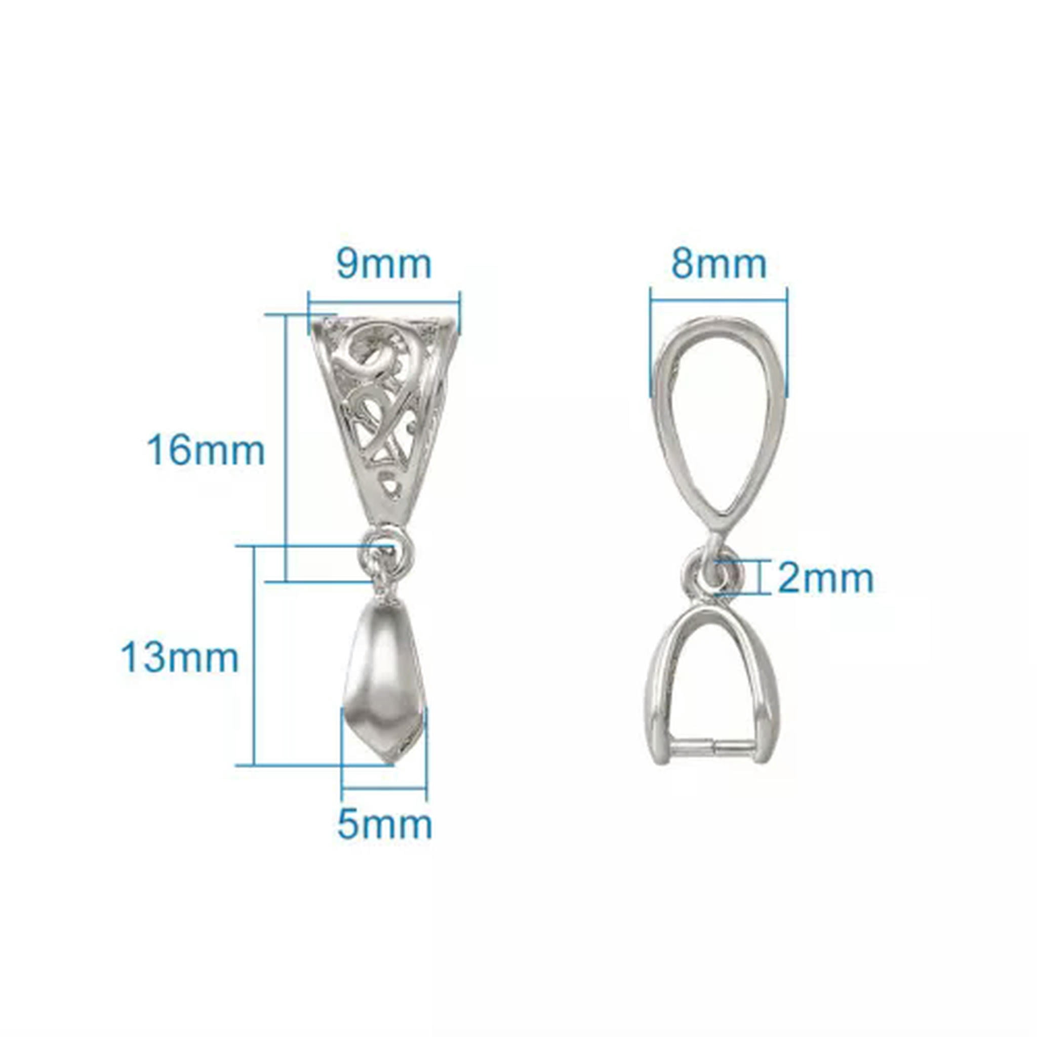 U8MO 50pcs Rack Plated Brass Filigree Pinch Bails Ice Pick Large Hole Hollow 13x8mm-Platinum
