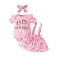 thumbnail image 1 of WEIYLL Girls Outfit Sets Infant Letter Prints Ribbed Romper Body Bowknot Suspender Skirts Red Clothes Set Size 3M, 1 of 7