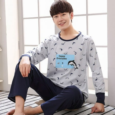 

QWZNDZGR Autumn Winter Long Men s Cotton Pajamas Letter Striped Sleepwear Cartoon Pajama Sets Casual Men Pyjamas Plus Size 4XL Pijama