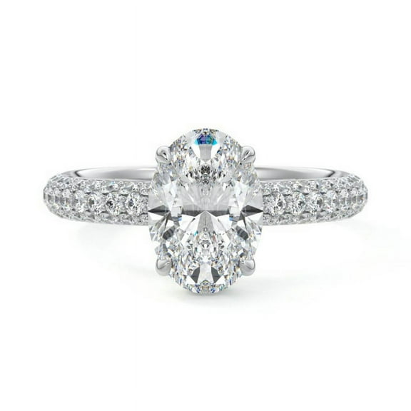 Brig Jewel Wedding Rings for Women's - Oval Cut Excellent 2 Ct Diamond Rings For Women's - 14K White Gold Plated Rings - Engagement Wedding Diamond Rings - Halo Diamond Rings for Women's