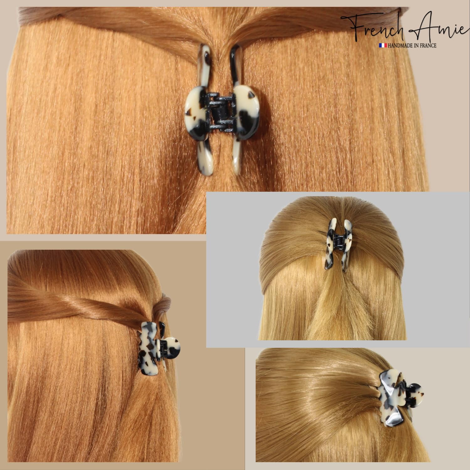 French Amie Grace Small 2&rdquo; Celluloid Handmade Flexible Hair Claw for Thin Hair