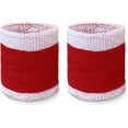 thumbnail image 2 of COUVER 3 Inch Striped Terry Cotton Athletic Sweat Wristbands Heather White Red 2 Pairs (Mens), 2 of 7