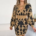 thumbnail image 4 of clear Usmixi Dresses for Women Knitted Dresses for Women Winter Long Sleeve Elastic Waist Cozy Sweater Dress Fashion Camouflage Party Club Keyhole Bodycon Mini Dresses, 4 of 6