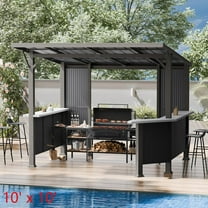 ASJMR 10x10 Ft Grill Gazebo Canopy Outdoor Hardtop Galvanized Steel BBQ Pergola Shelter with Independent Countertop and Multi Shelves for Patio Backyard Lawn Garden