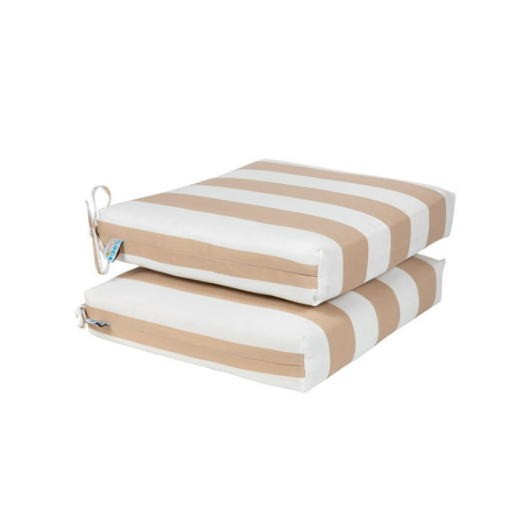 Island Retreat NU6932 Coussin de Siège Rayé Tout Temps - Champagne et Blanc - Ensemble de 2