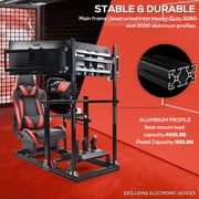 Supllueer 3060 Aluminum Racing Simulator Cockpit with Seat & Triple TV Stand compatible with Logitech Thrustmaster PXN Fanatec Moza