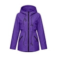 thumbnail image 5 of Waterproof Jackets for Women, Long Sleeve Hooded Windbreaker Outerwear with Drawstring Waist & Pockets, Outdoor Travel Wear | VerBelle,Purple XL, 5 of 7