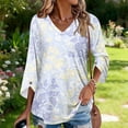 thumbnail image 3 of Womens 3/4 Sleeve Tops Classic V Neck Floral Shirts Dressy Casual Baggy Blouses Summer Fashion Clothing, 3 of 6
