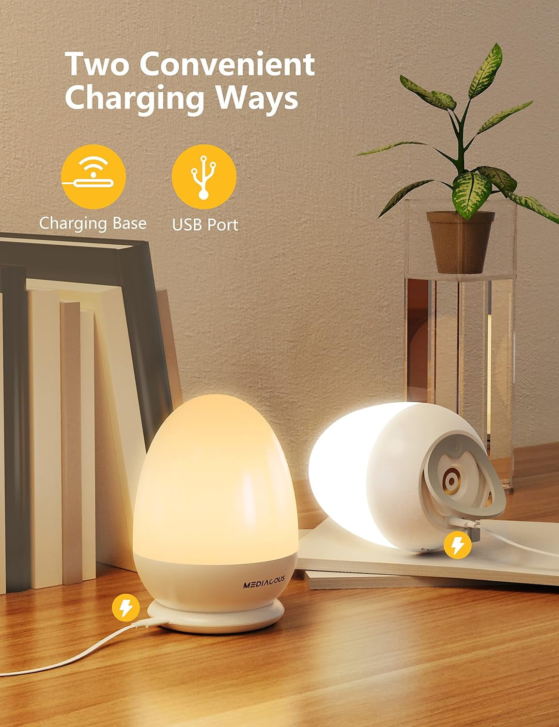 Night Lights for Kids Room, Egg Light for Nursery with Stable Charging Pad, Dimmable Baby Night Light with 1H Timer & Touch Control, ABS+PC LED Egg Night Light for Breastfeeding, Up to 200H
