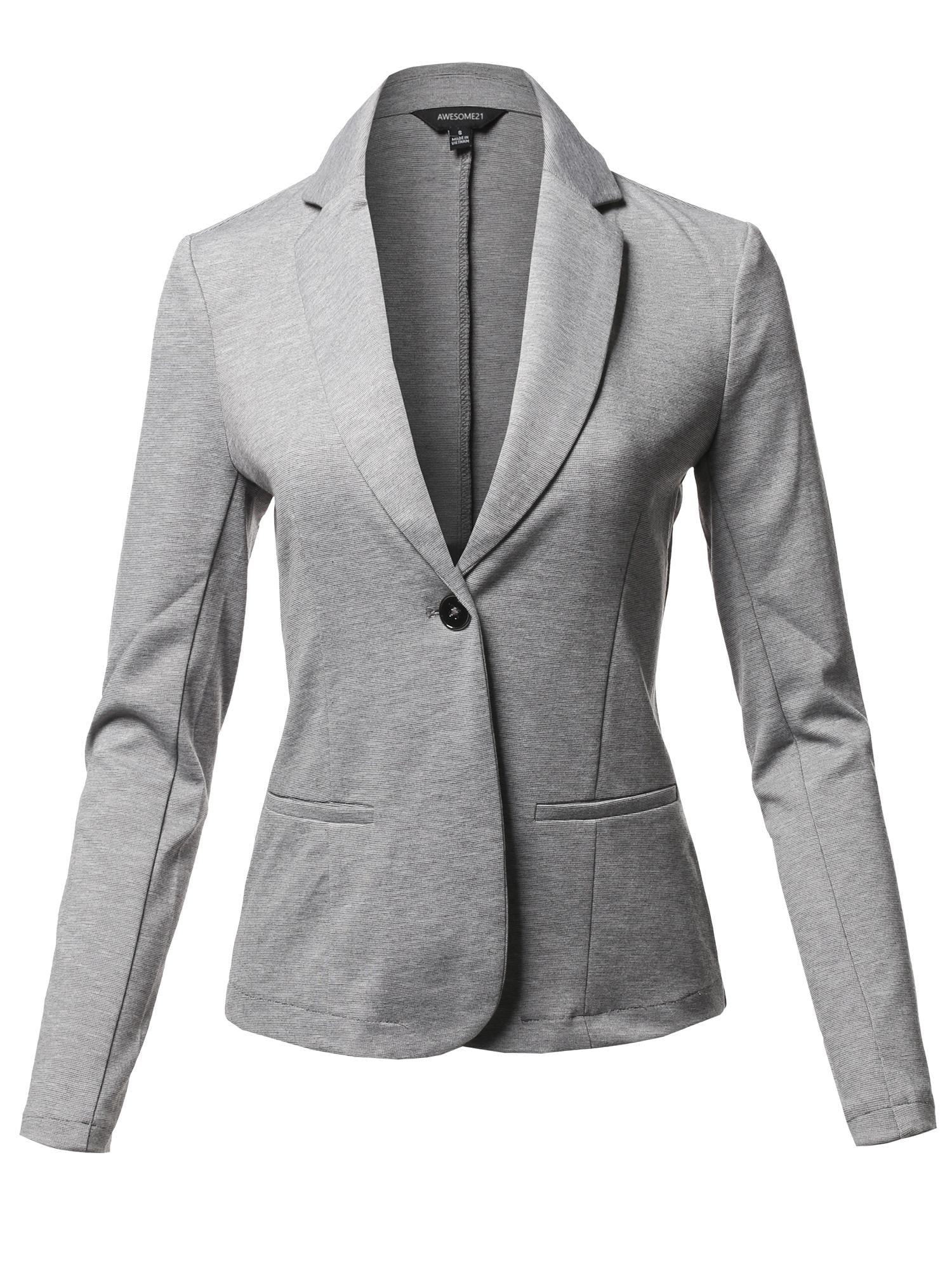 FashionOutfit Women's Solid Formal Single Button Up Long Sleeve Blazer ...